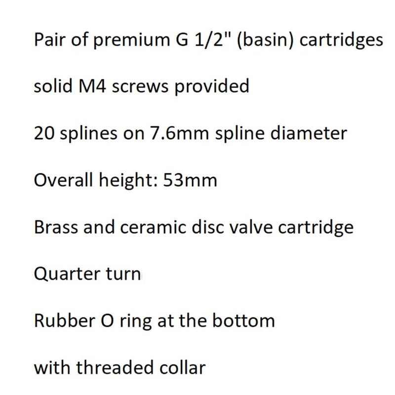 Huashan Replacement Brass Ceramic Disc Stem Cartridge Faucet Valve Quarter Turn 1/2" X 53mm x 12mm spline length 20 teeth(PAIR Hot & Cold) - Image 4